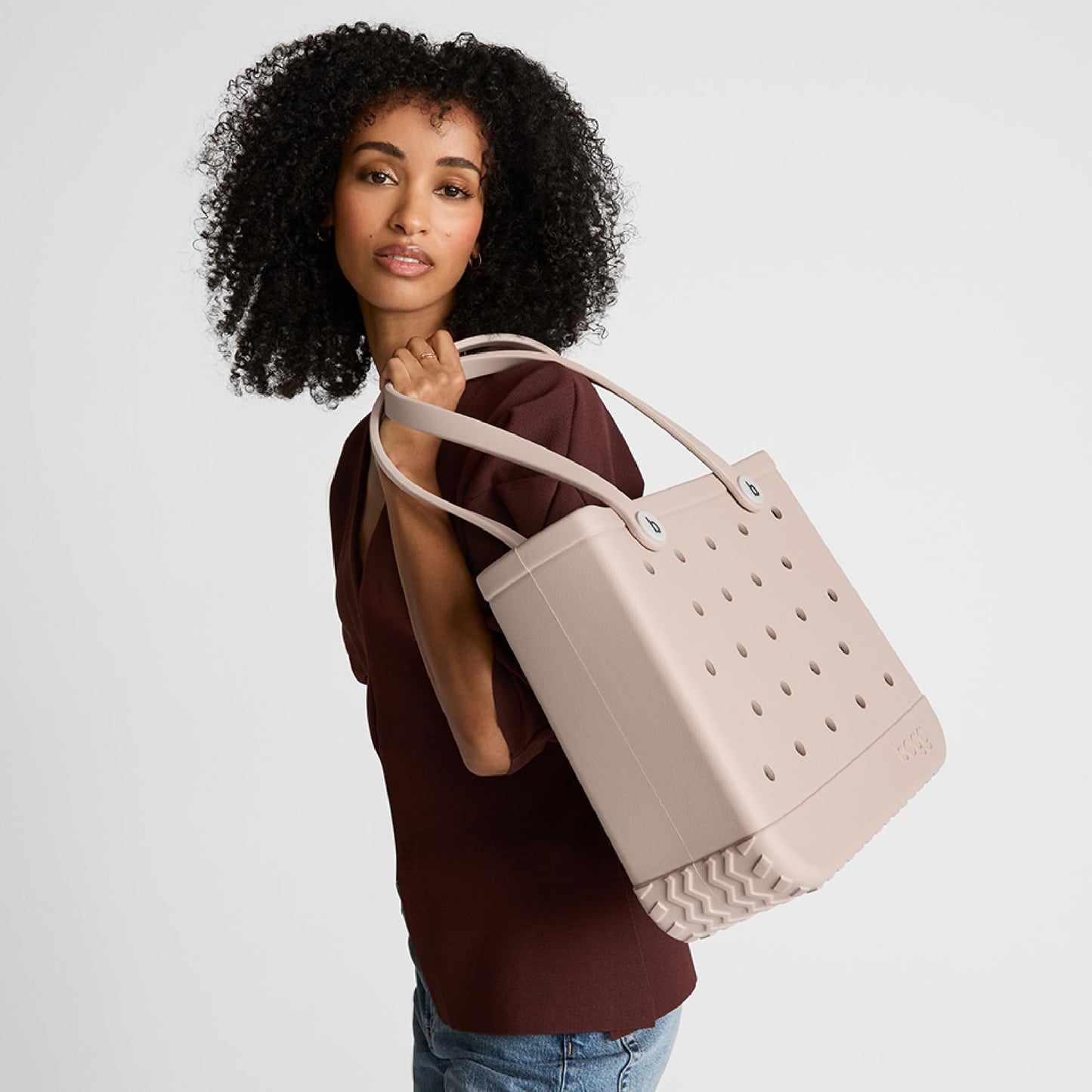 BOGG BAG - Medium Tote - Cabana Boy, White Buttons - 15in L x 5in W x 12.5in H - Beach, Pool, Boat, Work, Sports - All Purpose EVA - Lightweight, Washable, Durable