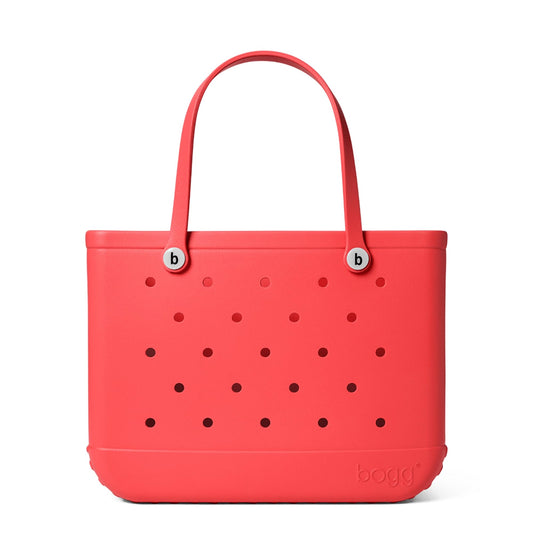 BOGG BAG - Original, Large Tote - Coral Me Mine, White Buttons - 19in L x 9in W x 14in H - Beach, Pool, Boat, Sports - All Purpose EVA - Lightweight, Washable, Durable