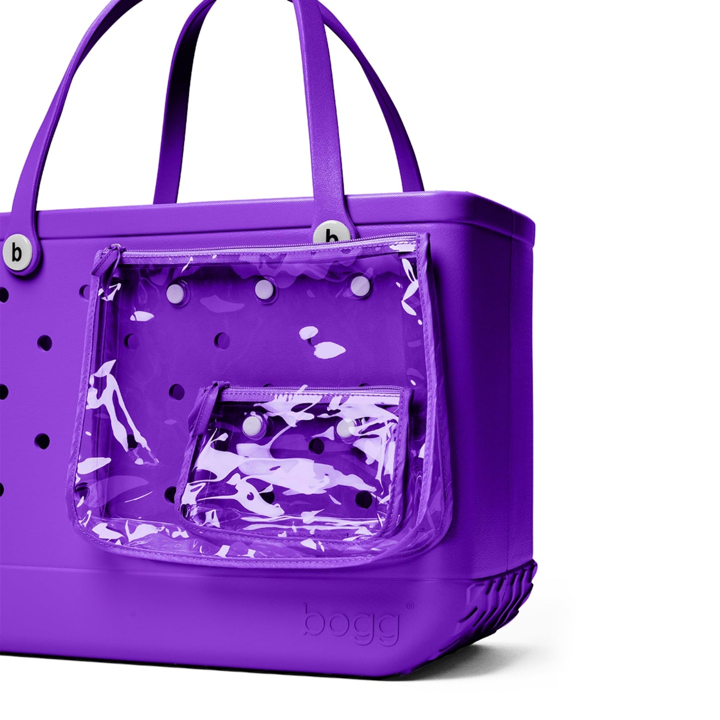 BOGG BAG - Original, Large Tote - Houston We Have a Purple, White Buttons - 19in L x 9in W x 14in H - Beach, Pool, Boat, Sports - All Purpose EVA - Lightweight, Washable, Durable