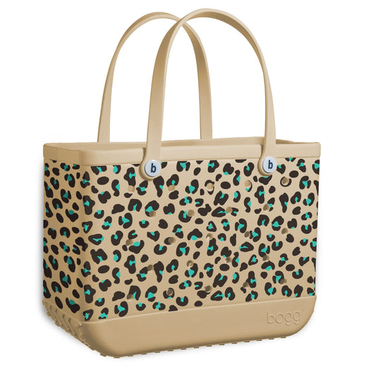 BOGG BAG - Original, Extra Large Tote Bag - Turquoise Leopard - 19in L x 9in W x 14in H - Lightweight, Washable, Durable - All Purpose EVA - for Beach, Pool, Boat, Work, Sports