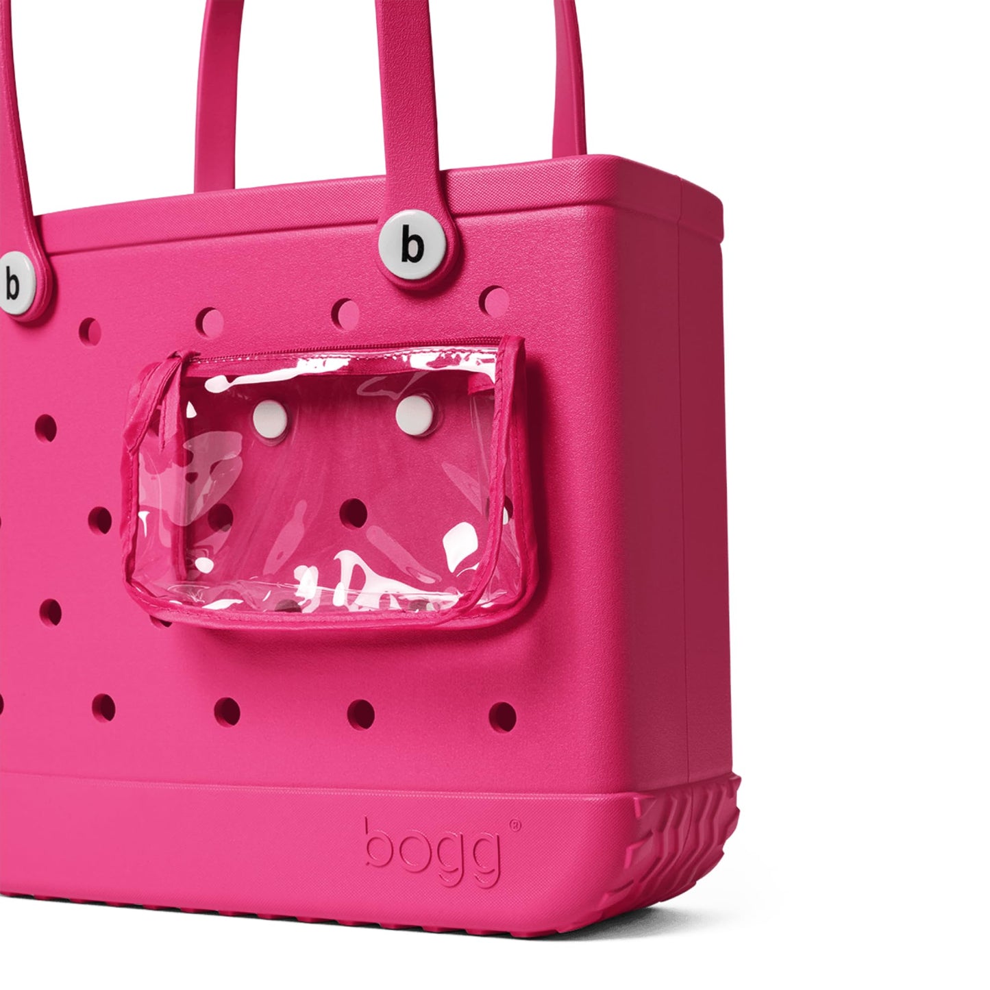 BOGG BAG - Medium Tote - Haute Pink, White Buttons - 15in L x 5in W x 12.5in H - Beach, Pool, Boat, Work, Sports - All Purpose EVA - Lightweight, Washable, Durable